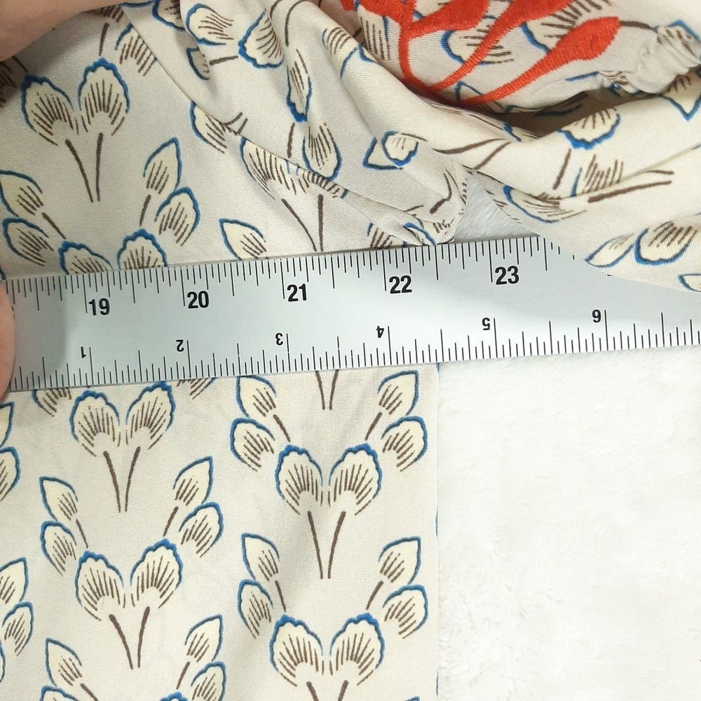 Embroidered Puff Sleeve Ruffle Neck Blouse Cream Orange Floral Print Grannycore - Picture 4 of 5